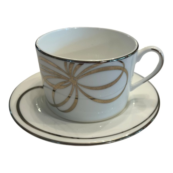 Kate Spade Lenox Belle Boulevard Teacup and Saucer White and Silver - Picture 1 of 13